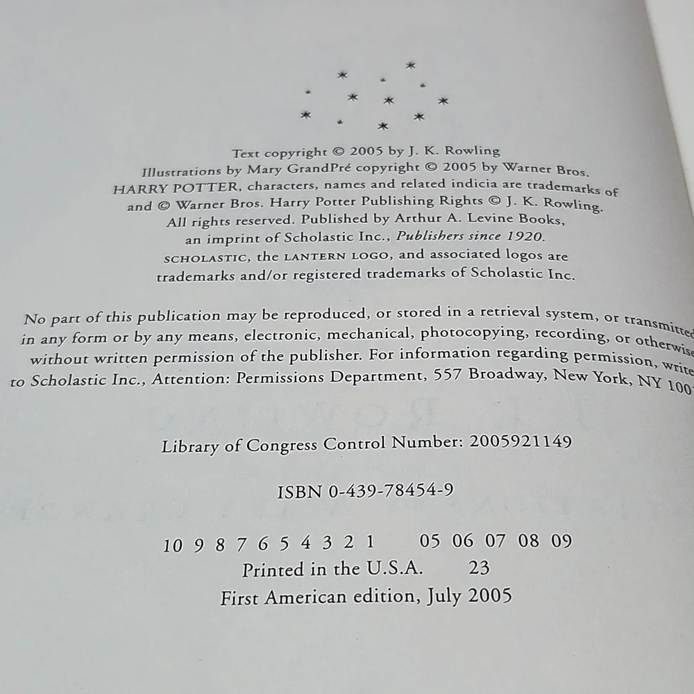 RARE/ERRORS JULY 2005 1ST EDITION HARRY POTTER AND THE HALF BLOOD PRINCE BOOK